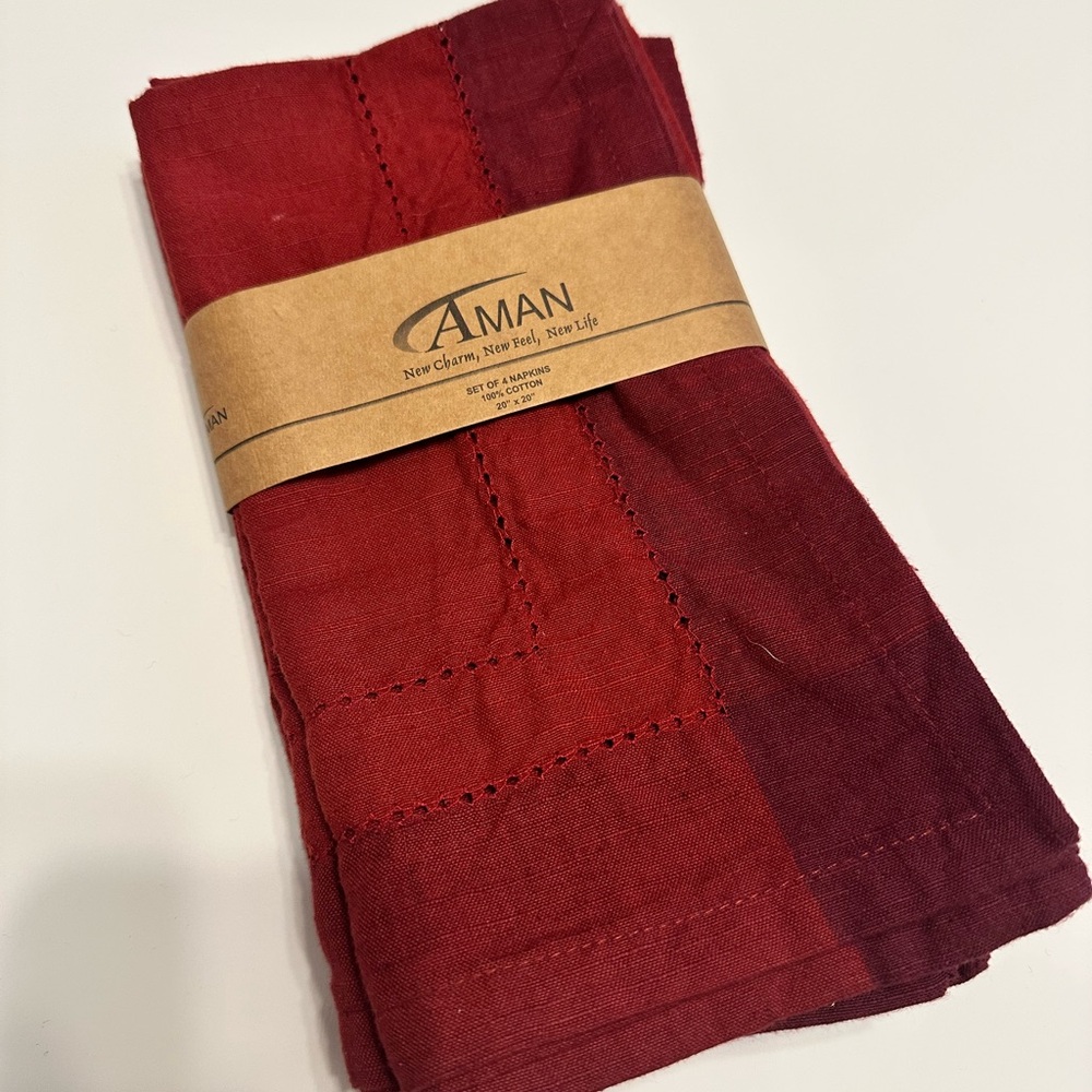 Red Hemstitch fabric napkins.